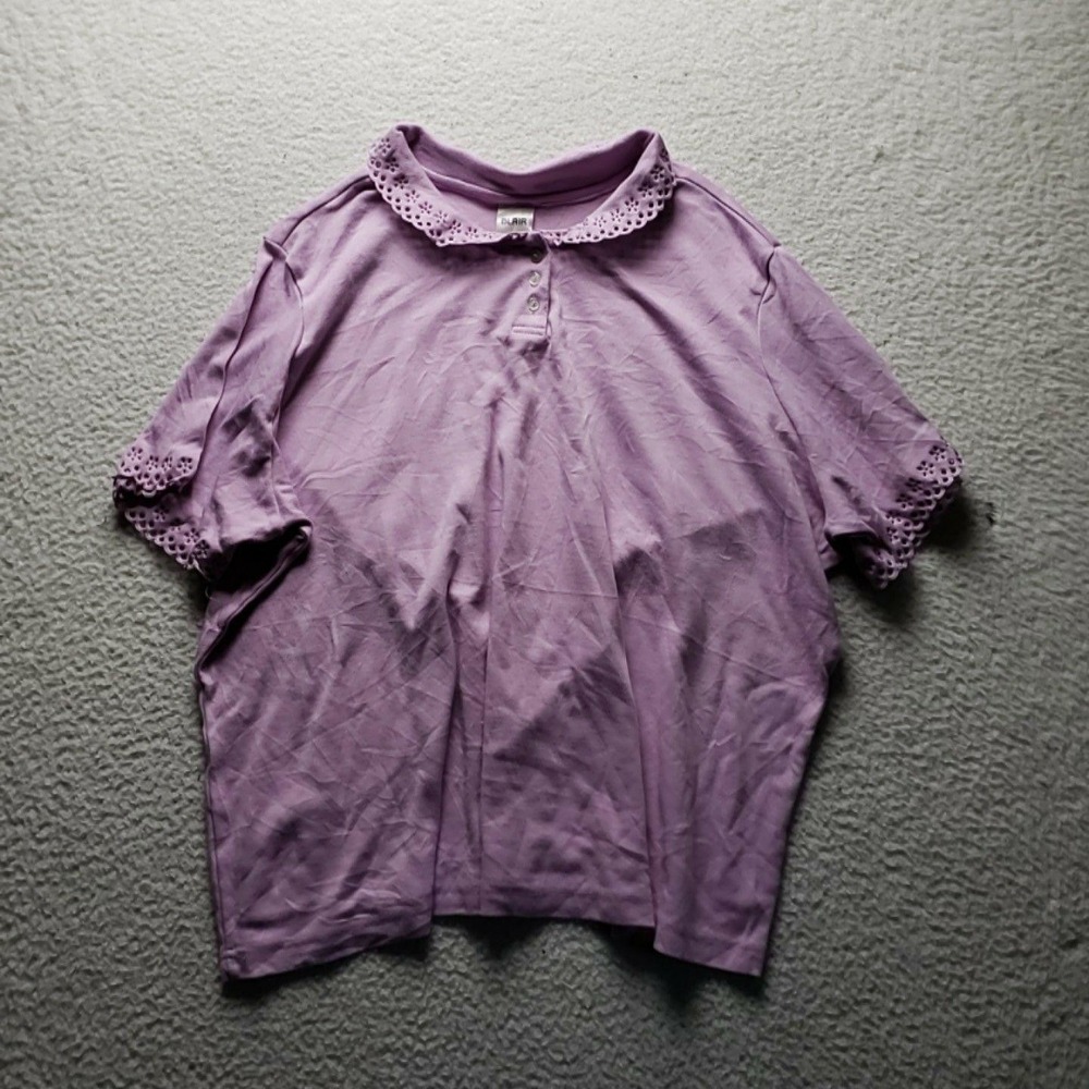 Blair Polo Shirt Womens Plus 3X Purple Collared Short Sleeve Lace Jersey Top